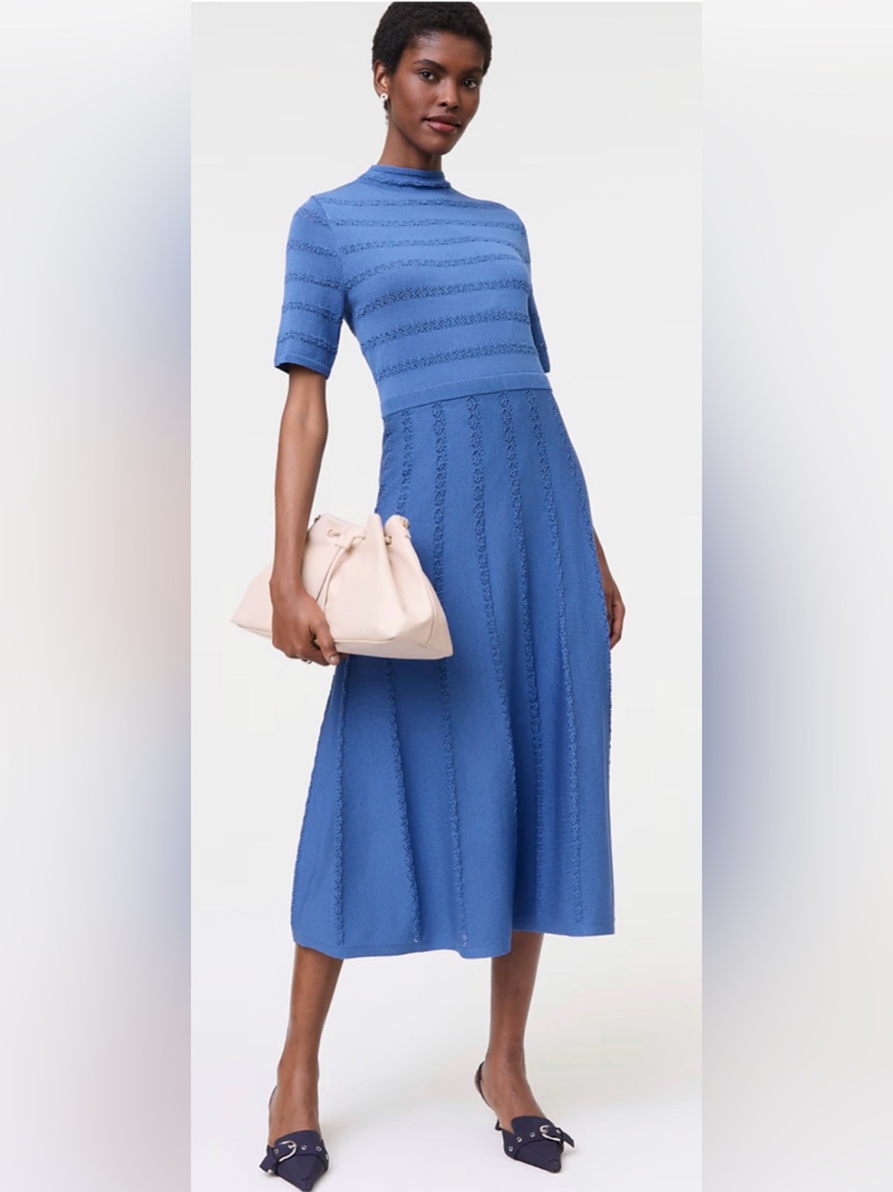 NWT ANN TAYLOR ELECTRIC PERIWINKLE BLUE POINTELLE MOCK NECK SWEATER MIDI DRESS L